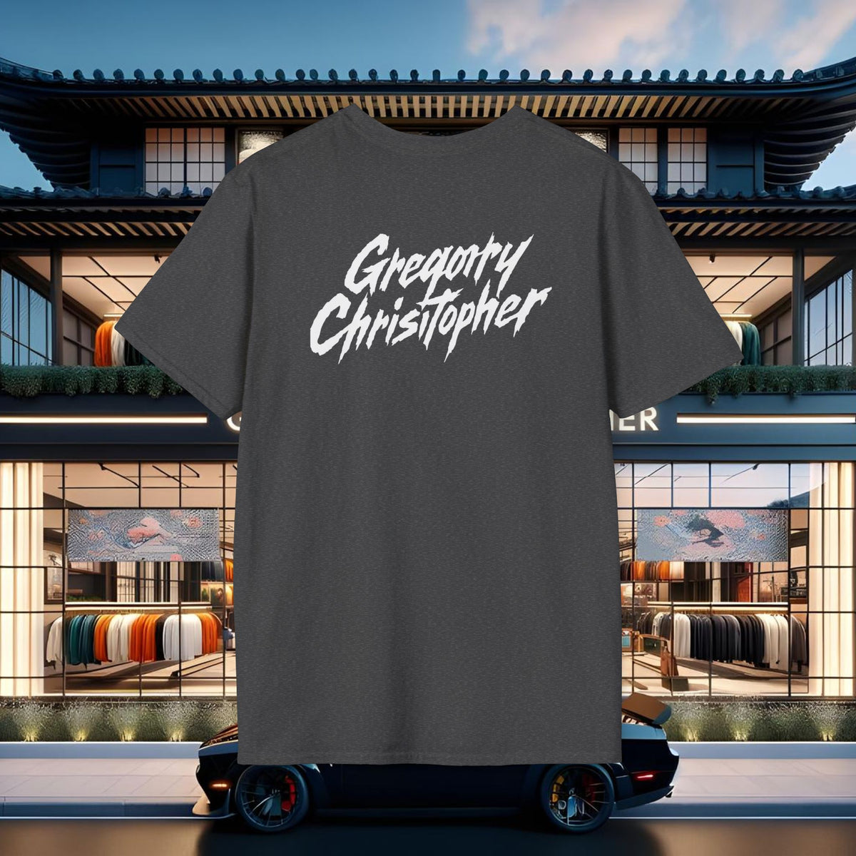 Gregory Christopher Graphic T-Shirt — Minimal Logo Pocket & Script Back