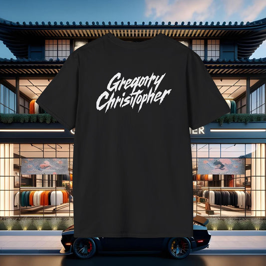 Gregory Christopher Graphic T-Shirt — Minimal Logo Pocket & Script Back
