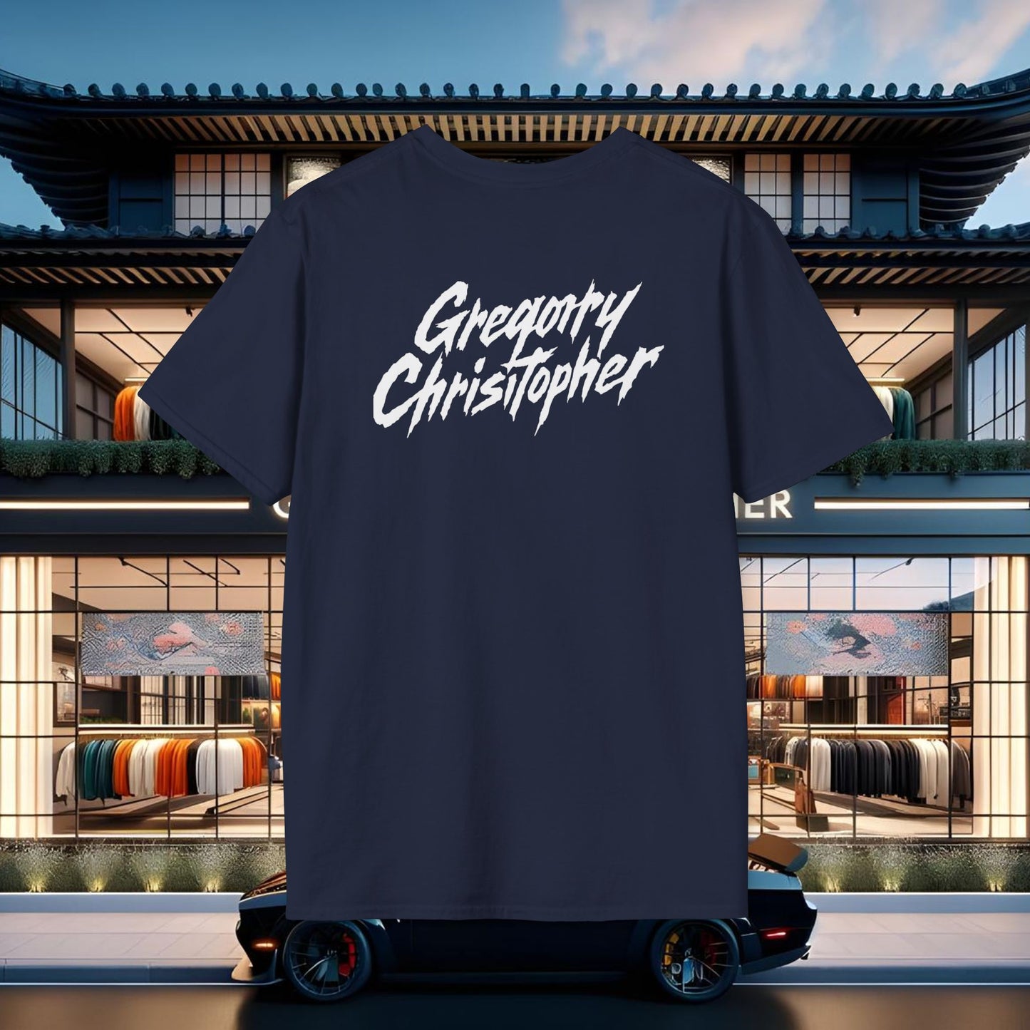 Gregory Christopher Graphic T-Shirt — Minimal Logo Pocket & Script Back
